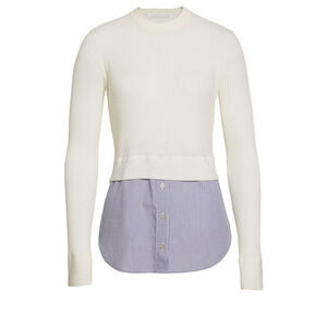 Veronica Beard Cassie Combo Sweater Mix Media Pullover Top Blouse Cream Stripe S